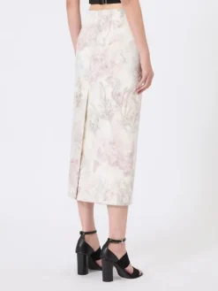 Printed organza and gabardine pencil skirt - WHITE