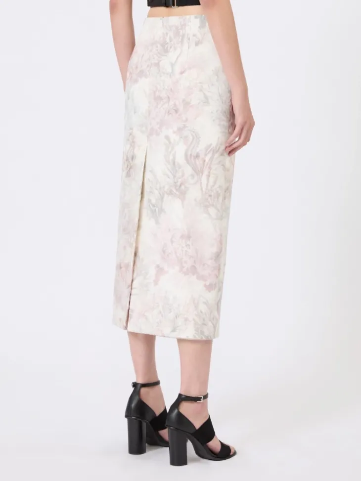 Printed organza and gabardine pencil skirt - WHITE