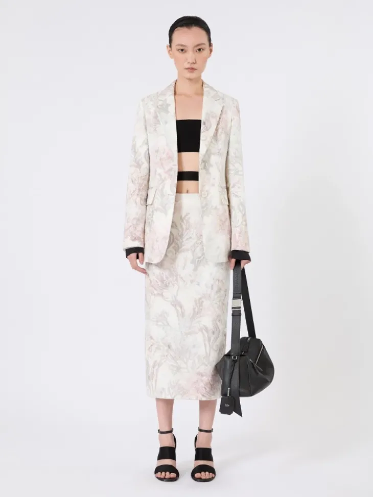 Printed organza and gabardine pencil skirt - WHITE