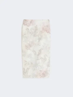 Printed organza and gabardine pencil skirt - WHITE