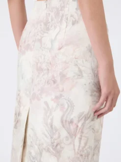 Printed organza and gabardine pencil skirt - WHITE