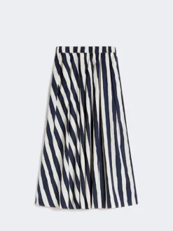 Printed poplin pleated skirt - NAVY