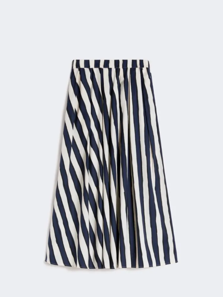 Printed poplin pleated skirt - NAVY