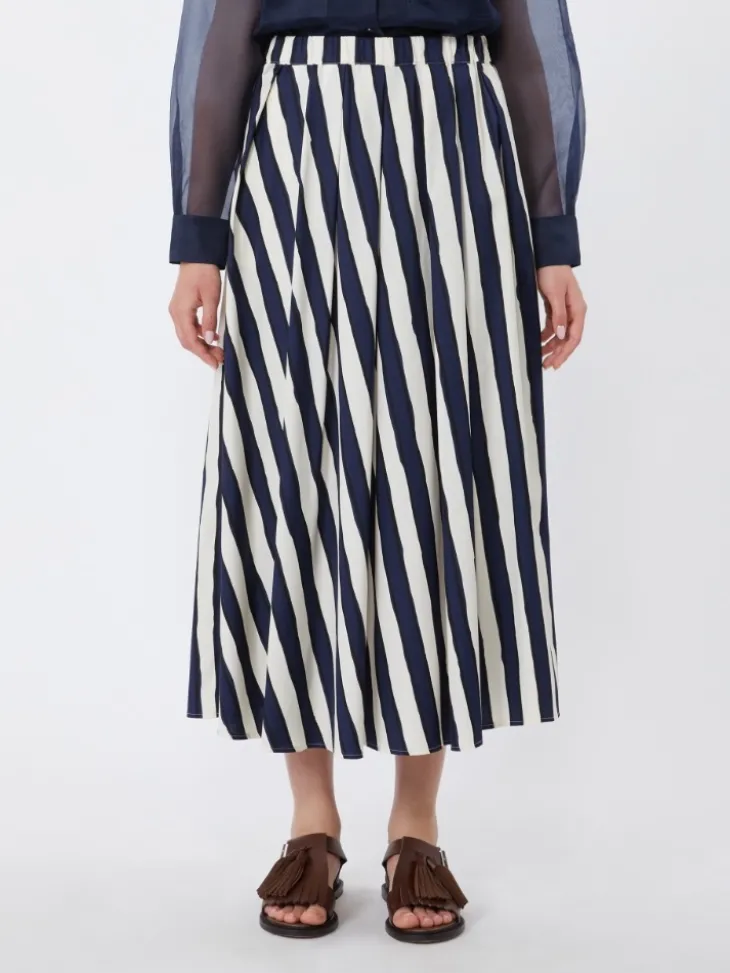 Printed poplin pleated skirt - NAVY
