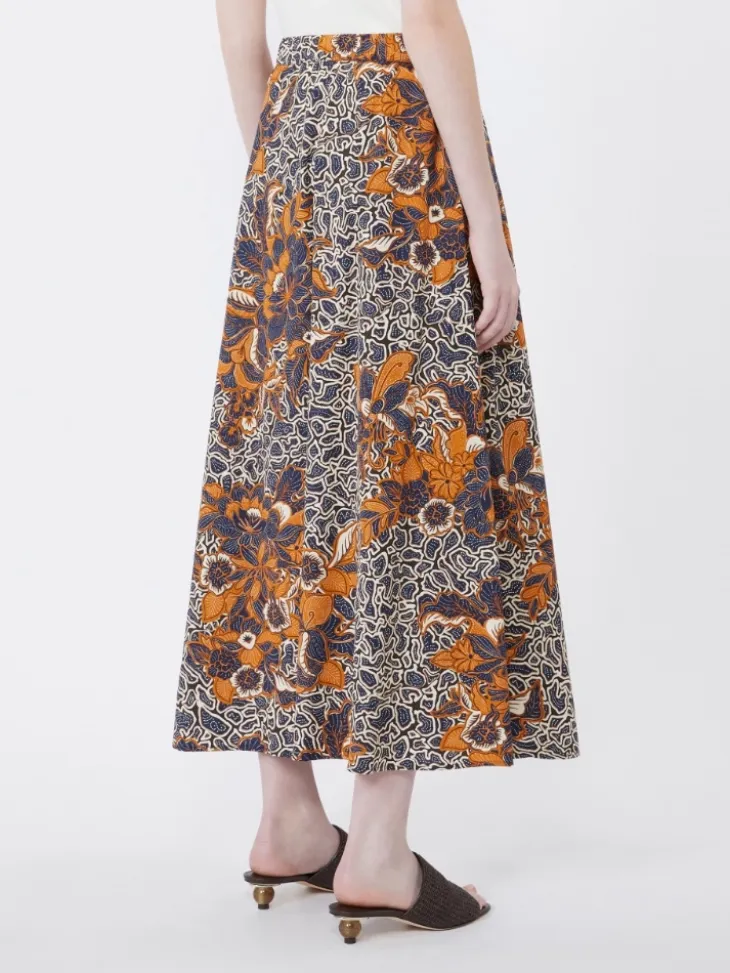 Printed poplin pleated skirt - NAVY