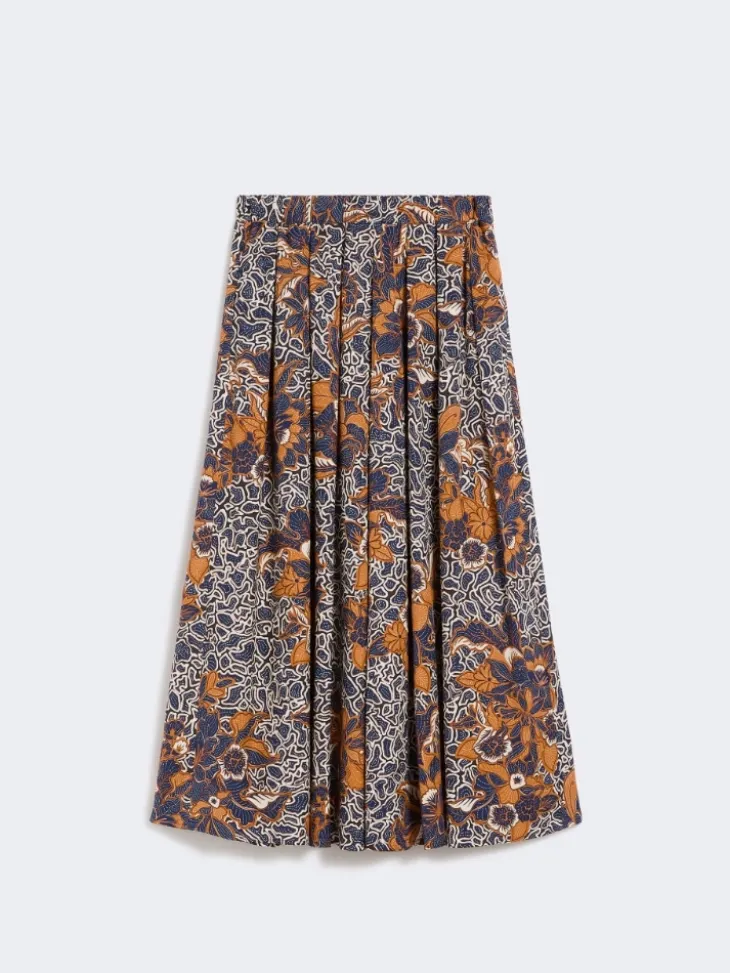 Printed poplin pleated skirt - NAVY