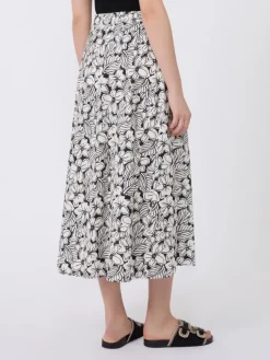 Printed poplin pleated skirt - BLACK