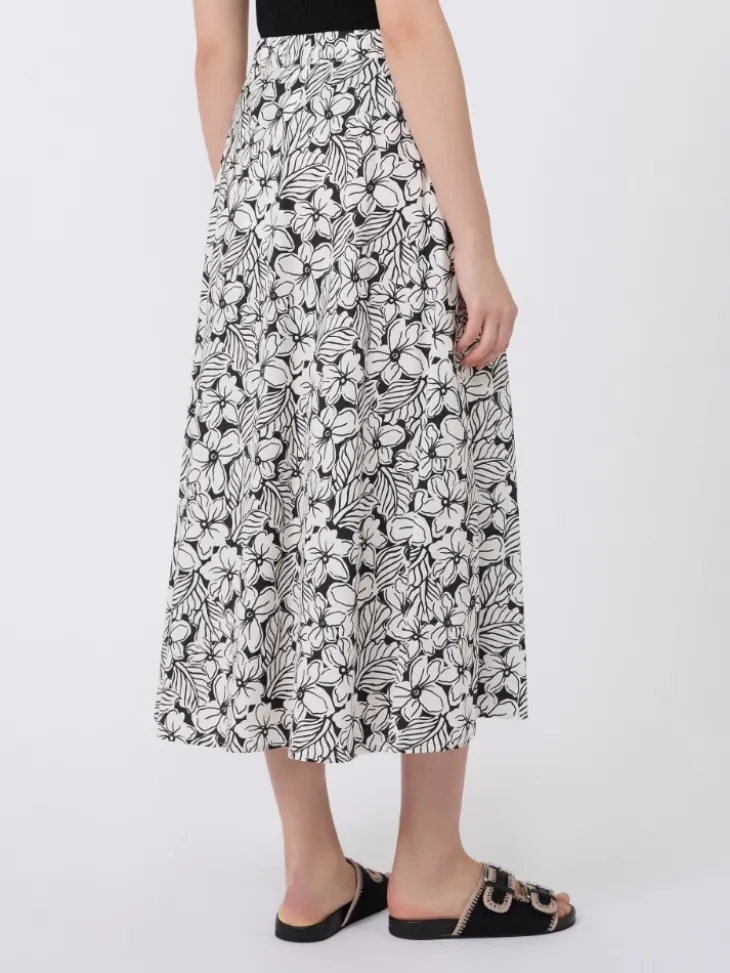 Printed poplin pleated skirt - BLACK