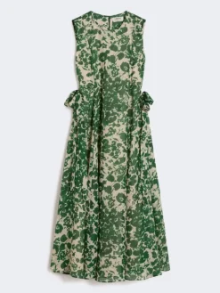Printed ramie canvas dress - GREEN