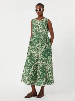 Printed ramie canvas dress - GREEN