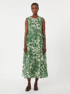 Printed ramie canvas dress - GREEN