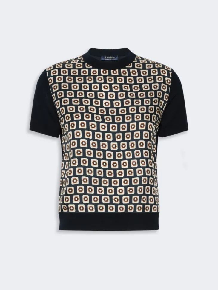 Printed silk and woollen yarn jumper - ULTRAMARINE