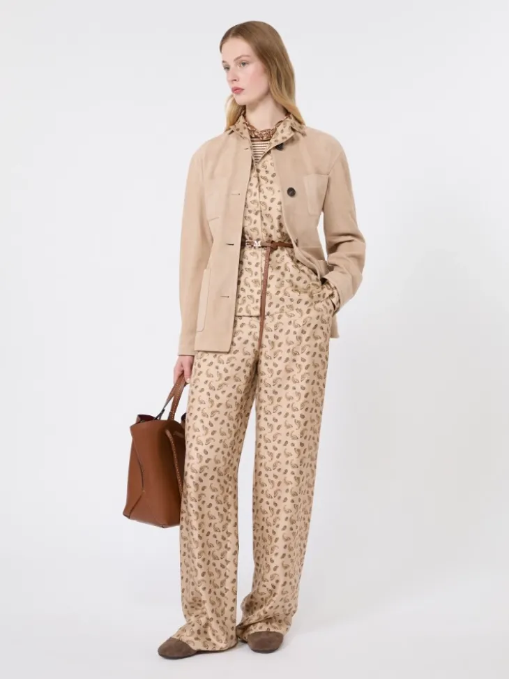 Printed silk boxy shirt - BEIGE
