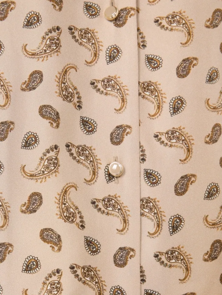 Printed silk boxy shirt - BEIGE