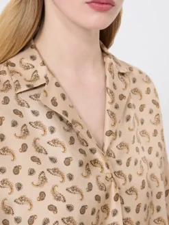 Printed silk boxy shirt - BEIGE