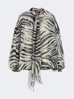 Printed silk chiffon blouse - BLACK