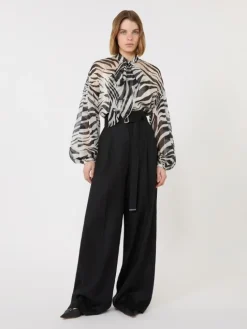 Printed silk chiffon blouse - BLACK