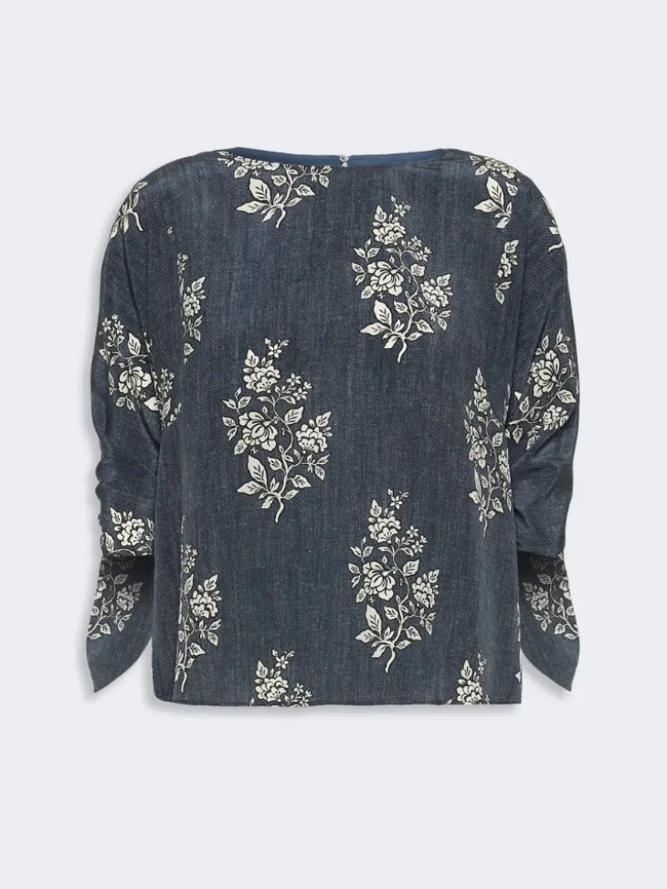 Printed silk crepe de chine blouse - NAVY