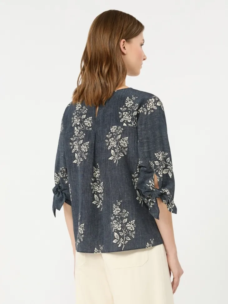 Printed silk crepe de chine blouse - NAVY