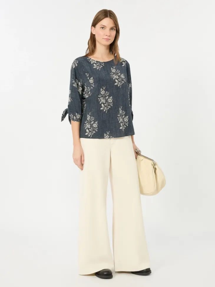 Printed silk crepe de chine blouse - NAVY