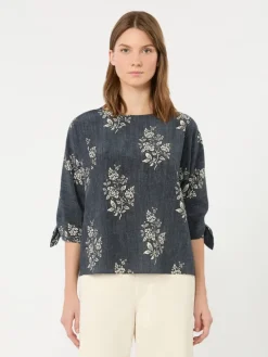 Printed silk crepe de chine blouse - NAVY