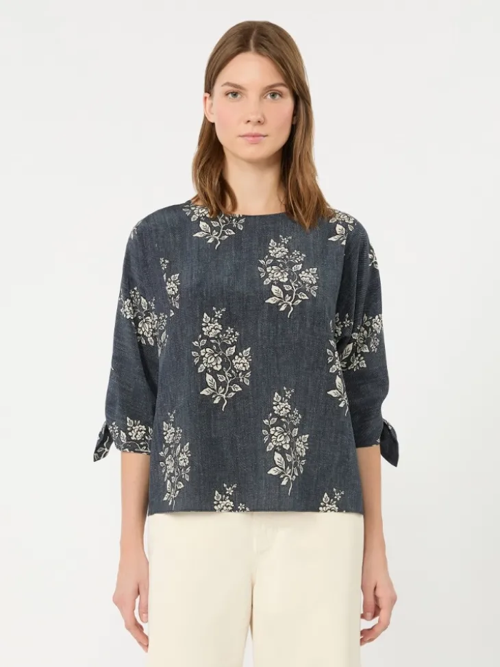 Printed silk crepe de chine blouse - NAVY