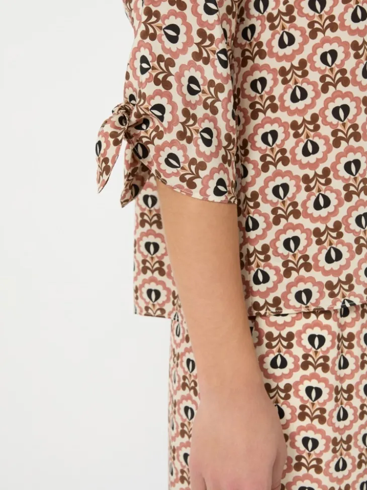 Printed silk crepe de chine blouse - ANTIQUE ROSE