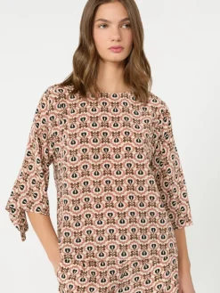 Printed silk crepe de chine blouse - ANTIQUE ROSE