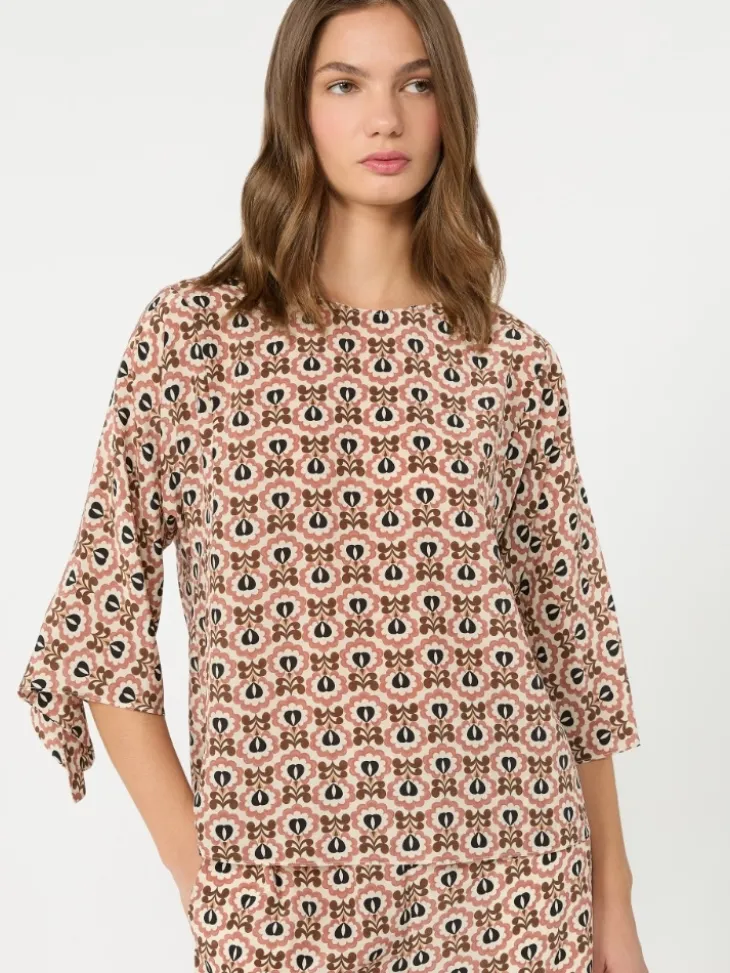 Printed silk crepe de chine blouse - ANTIQUE ROSE