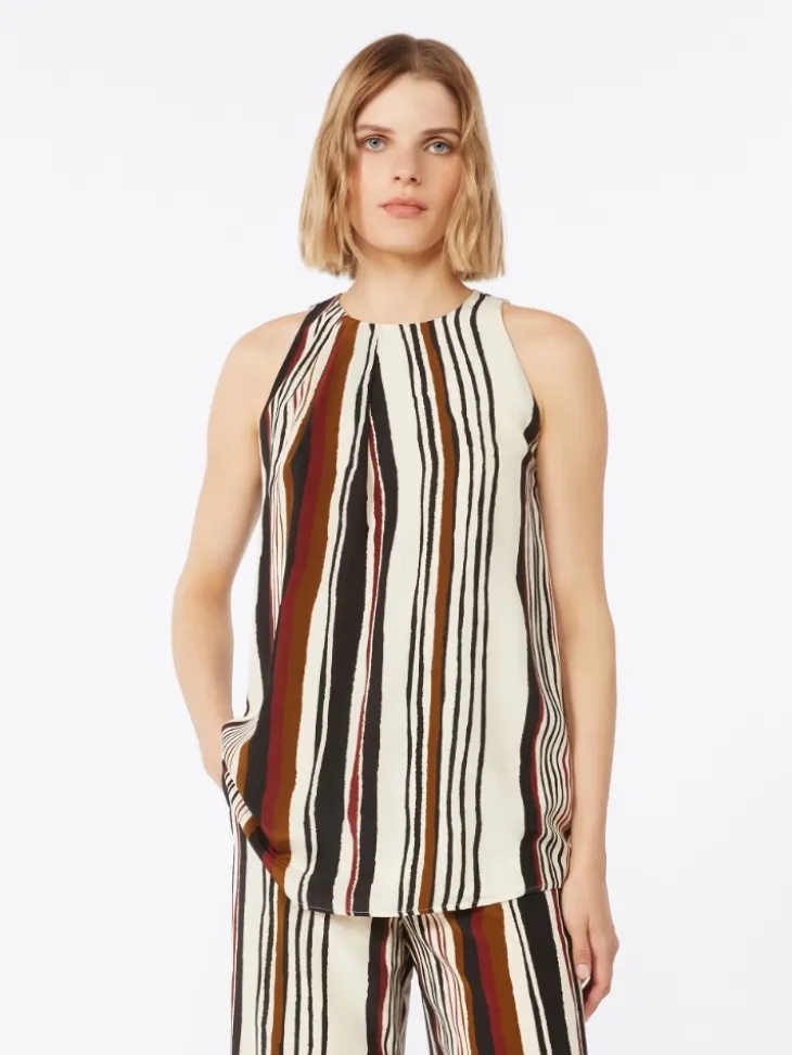 Printed silk crêpe de chine top - BRICK RED