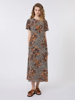 Printed silk crêpe de Chine dress - NAVY