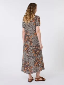 Printed silk crêpe de Chine dress - NAVY