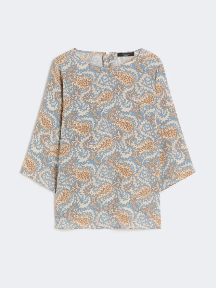 Printed silk crêpe de Chine blouse - LIGHT BLUE