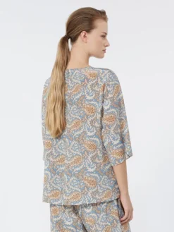 Printed silk crêpe de Chine blouse - LIGHT BLUE