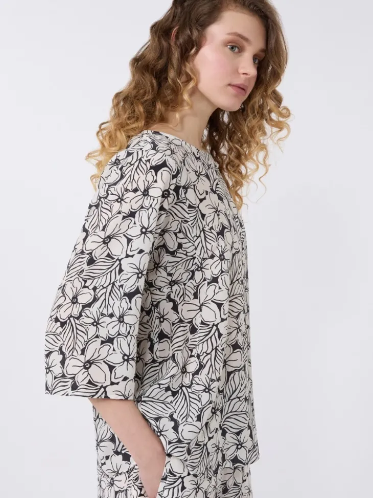 Printed silk crêpe de Chine blouse - BLACK
