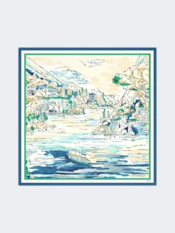 Printed silk foulard - CHINA BLUE