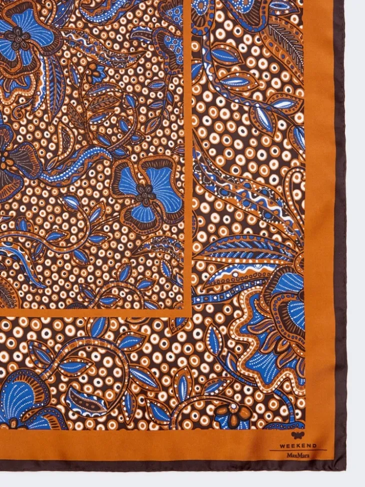Printed silk foulard - HAZELNUT BROWN