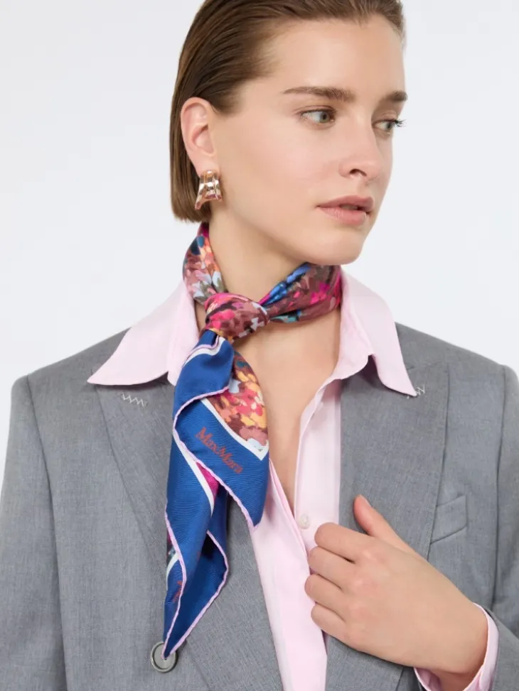 Printed silk foulard - MIDNIGHTBLUE