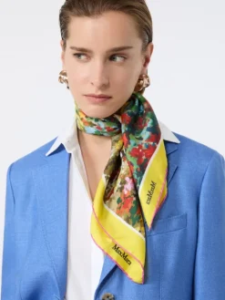 Printed silk foulard - PALE YELLOW