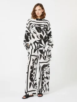 Printed silk palazzo trousers - BLACK