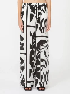 Printed silk palazzo trousers - BLACK