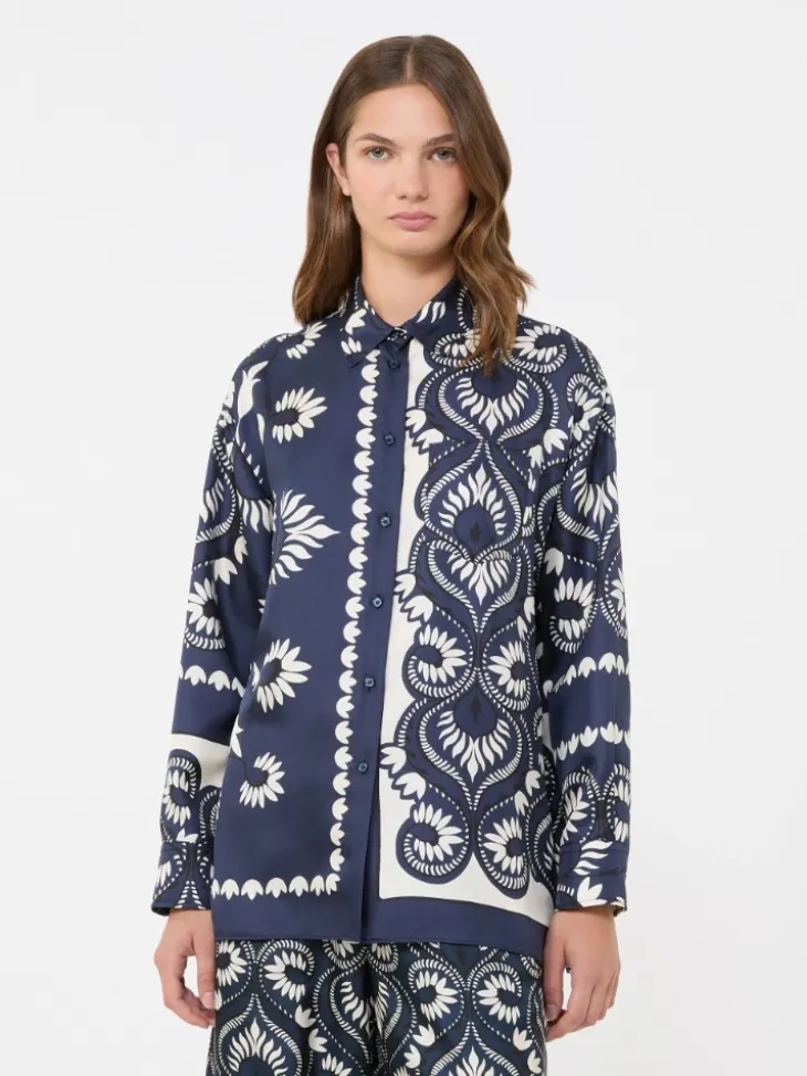 Printed silk patchwork shirt - NAVY