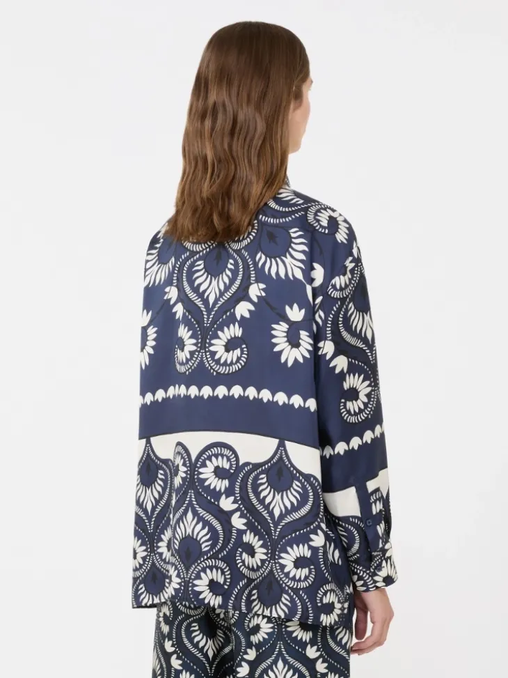 Printed silk patchwork shirt - NAVY