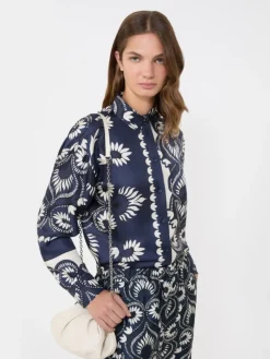 Printed silk patchwork shirt - NAVY