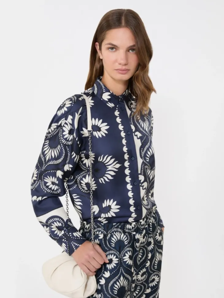 Printed silk patchwork shirt - NAVY