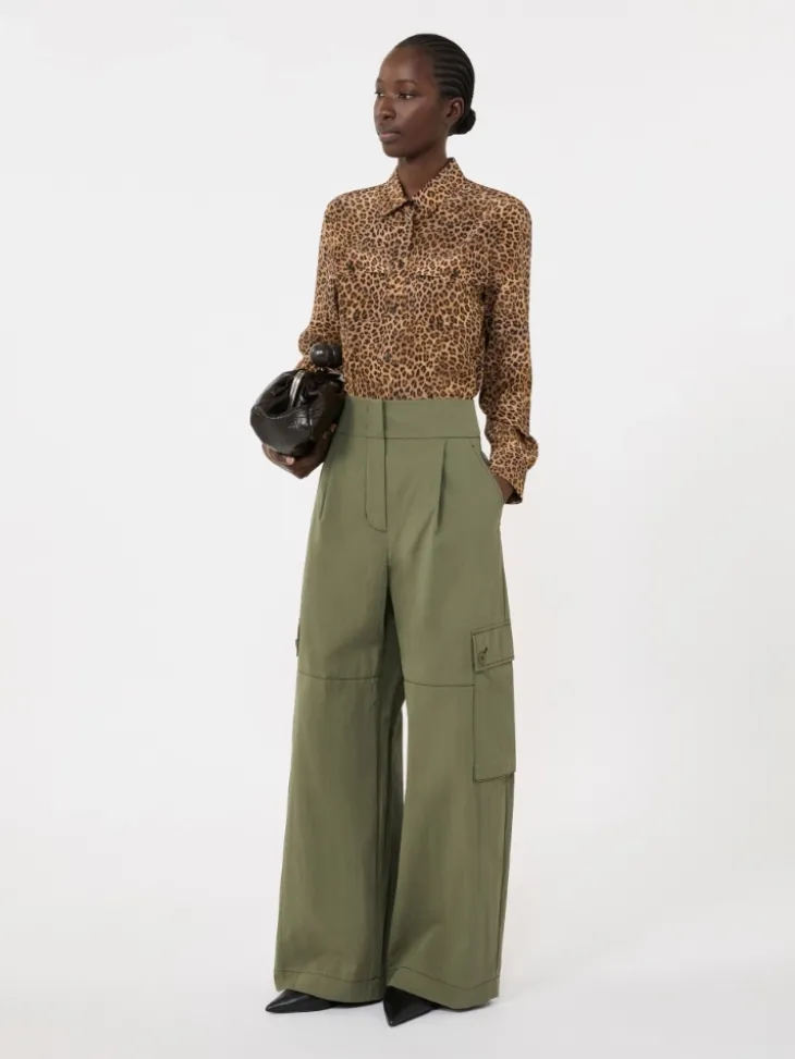 Printed silk pocket shirt - CAMEL