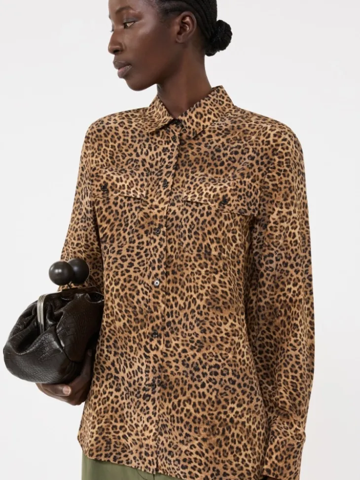 Printed silk pocket shirt - CAMEL