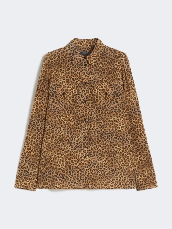 Printed silk pocket shirt - CAMEL