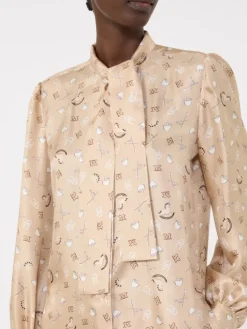 Printed silk pussy-bow shirt - ALBINO