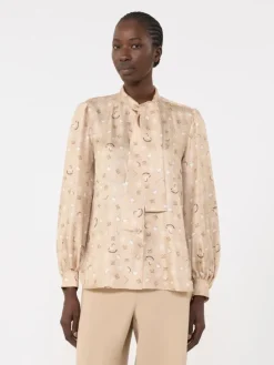 Printed silk pussy-bow shirt - ALBINO
